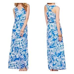 Lilly Pulitzer Mills Racerback Maxi Dress Deep Sea Blu Quahog Chowdah Size Small